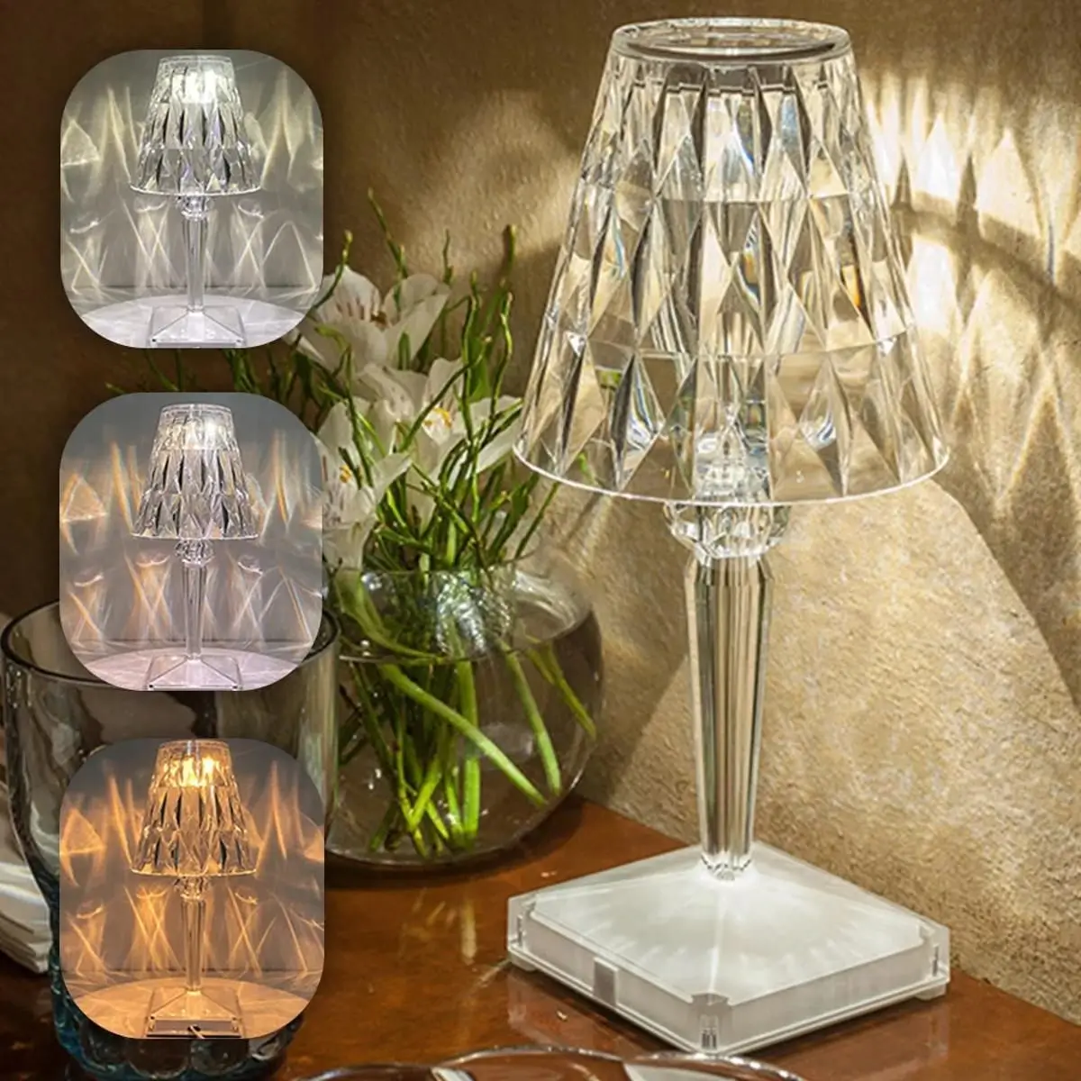 LuminaGlow 3W Acrylic Diamond Table Lamp